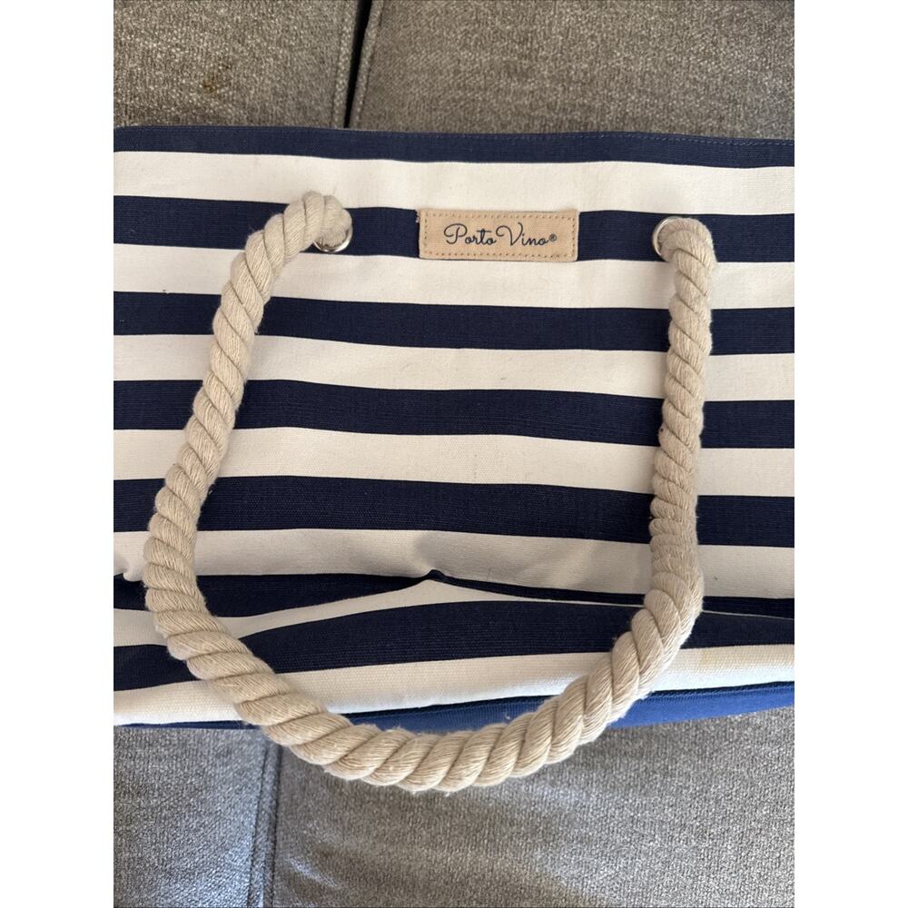 PortoVino Wine Tote Bag Purse Blue & White Canvas w/ Hidden Spout & Wine Bladder - Picture 3 of 9